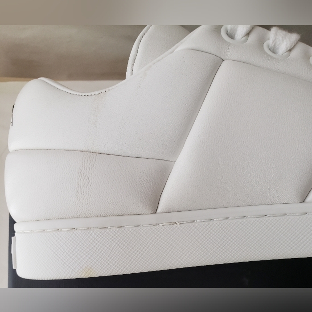 Prada Triangle Logo Padded Sneakers White Leather New - Picture 12 of 16